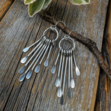 Silver Plated Fringe Earrings – Boho Paddle Dangle, Sterling Silver Ear Wire