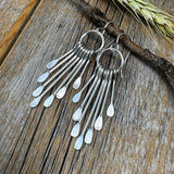 Silver Plated Fringe Earrings – Boho Paddle Dangle, Sterling Silver Ear Wire