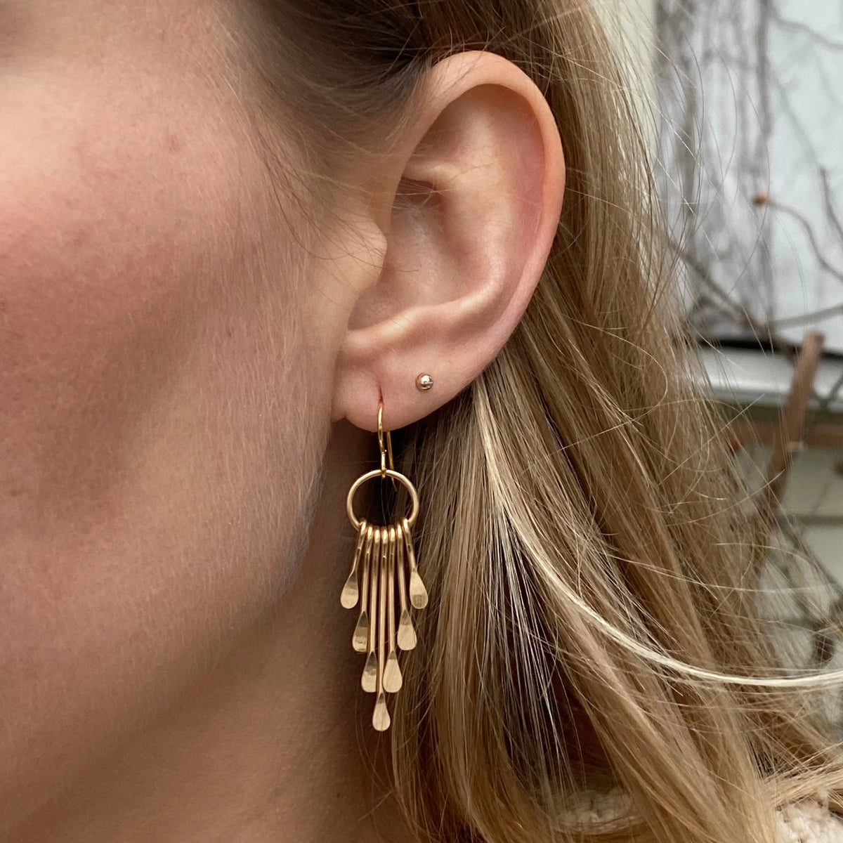 Silver Plated Paddle Fringe Earrings, Boho Western Jewelry