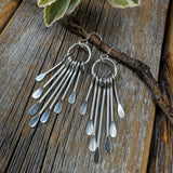 Silver Plated Paddle Fringe Earrings, Boho Western Jewelry