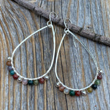 Silver Teardrop Jasper Earrings, Wire Wrapped Boho Jewelry