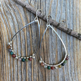 Silver Teardrop Jasper Earrings, Wire Wrapped Boho Jewelry