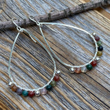 Silver Teardrop Jasper Earrings, Wire Wrapped Boho Jewelry