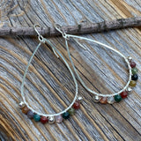 Silver Teardrop Jasper Earrings, Wire Wrapped Boho Jewelry