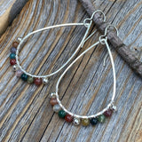 Silver Teardrop Jasper Earrings, Wire Wrapped Boho Jewelry
