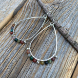 Silver Teardrop Jasper Earrings, Wire Wrapped Boho Jewelry