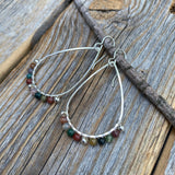 Silver Teardrop Jasper Earrings, Wire Wrapped Boho Jewelry