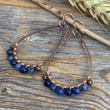 Sodalite Teardrop Earrings, Copper Wire Wrapped, Bohemian Jewelry