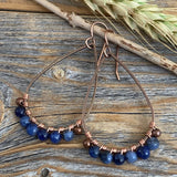 Sodalite Teardrop Earrings, Copper Wire Wrapped, Bohemian Jewelry