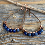 Sodalite Teardrop Earrings, Copper Wire Wrapped, Bohemian Jewelry