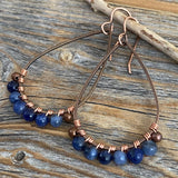 Sodalite Teardrop Earrings, Copper Wire Wrapped, Bohemian Jewelry