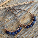 Sodalite Teardrop Earrings, Copper Wire Wrapped, Bohemian Jewelry