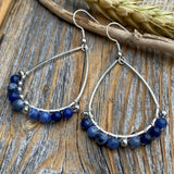 Sodalite Teardrop Earrings, Silver Wire Wrapped, Natural Stone Jewelry