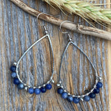 Sodalite Teardrop Earrings, Silver Wire Wrapped, Natural Stone Jewelry