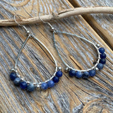 Sodalite Teardrop Earrings, Silver Wire Wrapped, Natural Stone Jewelry