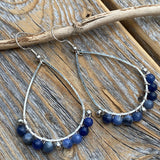 Sodalite Teardrop Earrings, Silver Wire Wrapped, Natural Stone Jewelry