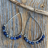 Sodalite Teardrop Earrings, Silver Wire Wrapped, Natural Stone Jewelry