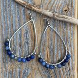 Sodalite Teardrop Earrings, Silver Wire Wrapped, Natural Stone Jewelry