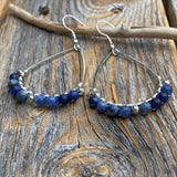 Sodalite Teardrop Earrings, Silver Wire Wrapped, Natural Stone Jewelry