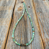 Southwestern Turquoise Heishi Bead Necklace, Hand-Strung 5mm Natural Green and Brown Gemstone Beads, Copper Clasp, Unisex Gift