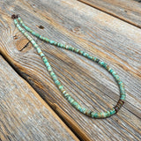Southwestern Turquoise Heishi Bead Necklace, Hand-Strung 5mm Natural Green and Brown Gemstone Beads, Copper Clasp, Unisex Gift