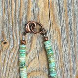 Southwestern Turquoise Heishi Bead Necklace, Hand-Strung 5mm Natural Green and Brown Gemstone Beads, Copper Clasp, Unisex Gift