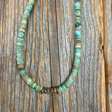 Southwestern Turquoise Heishi Bead Necklace, Hand-Strung 5mm Natural Green and Brown Gemstone Beads, Copper Clasp, Unisex Gift