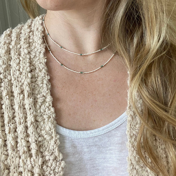 Sterling Silver Beaded Layering Necklace – Double Strand Boho Western Jewelry