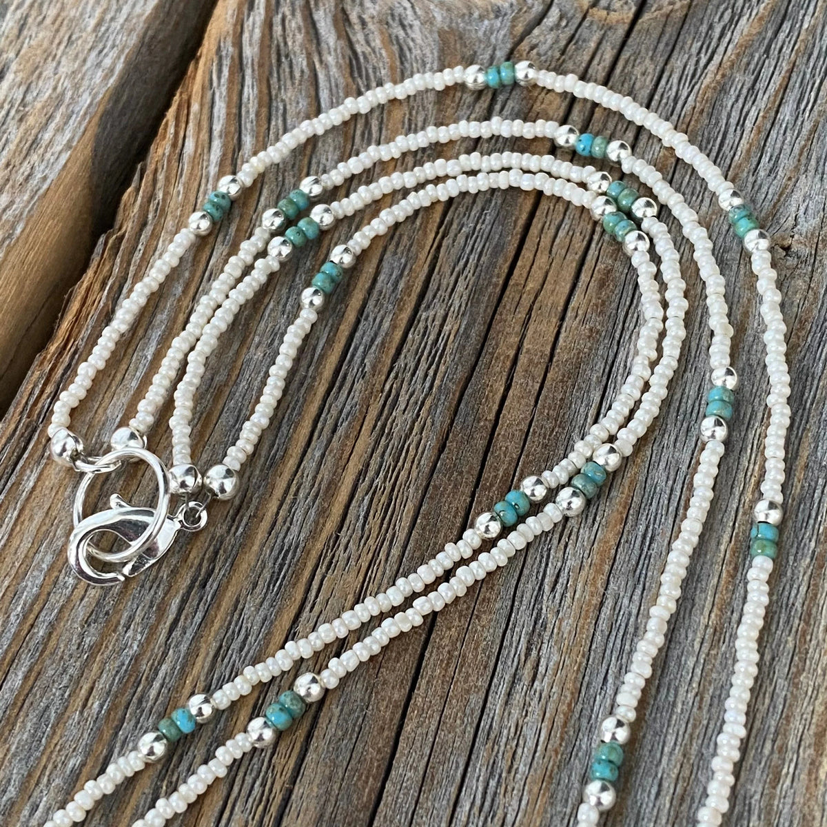 Sterling Silver Beaded Layering Necklace – Double Strand Boho Western Jewelry