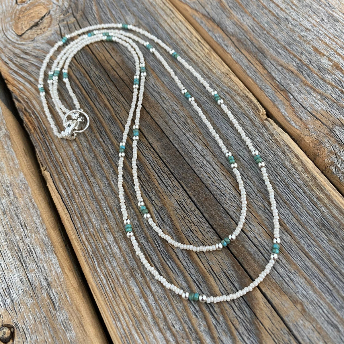 Sterling Silver Beaded Layering Necklace – Double Strand Boho Western Jewelry