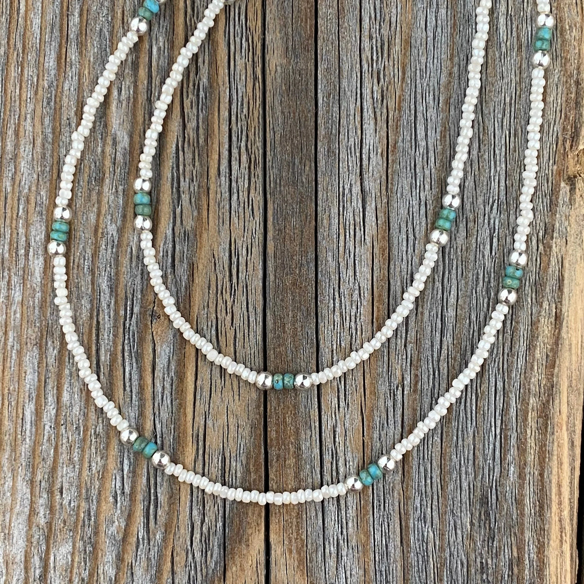 Sterling Silver Beaded Layering Necklace – Double Strand Boho Western Jewelry