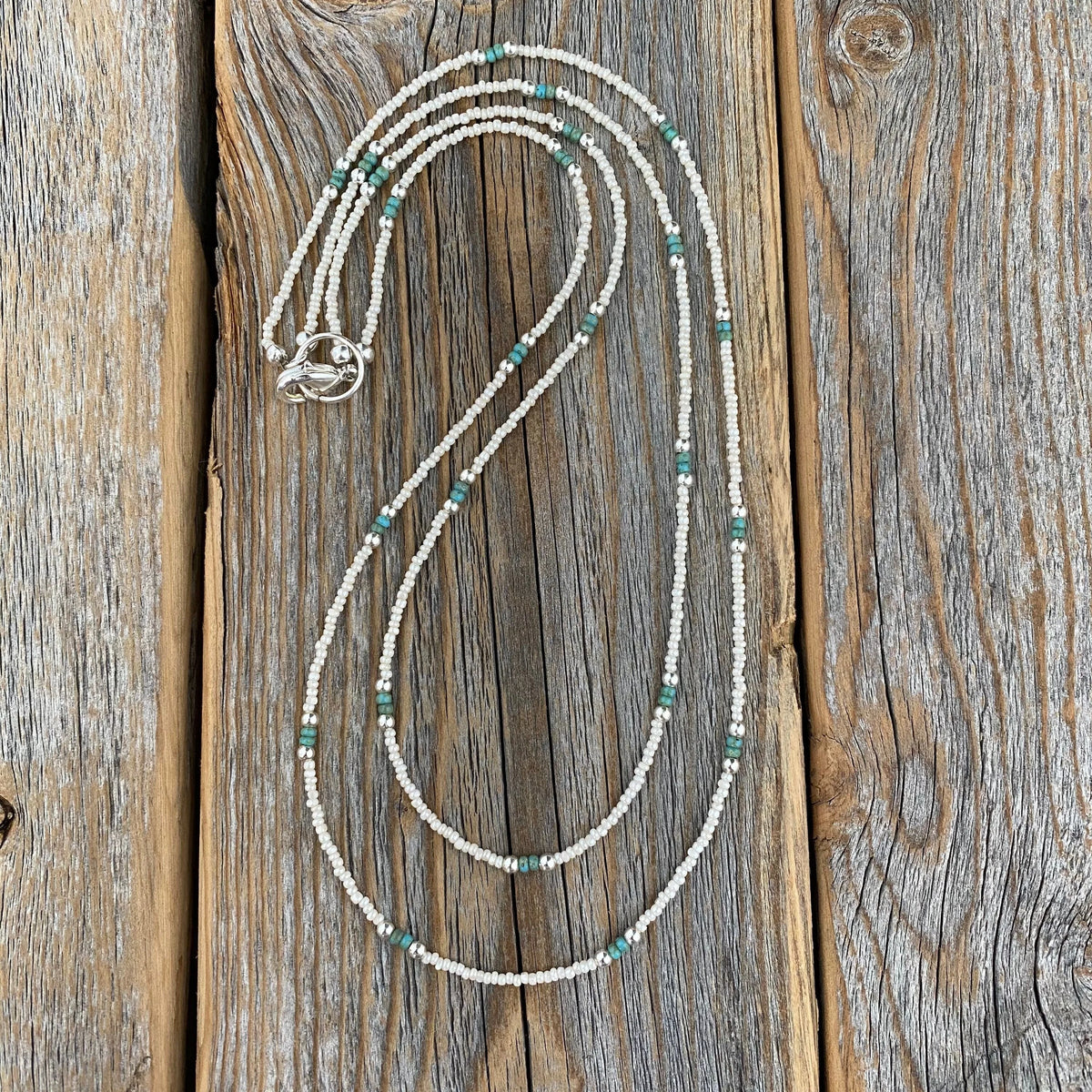 Sterling Silver Beaded Layering Necklace – Double Strand Boho Western Jewelry