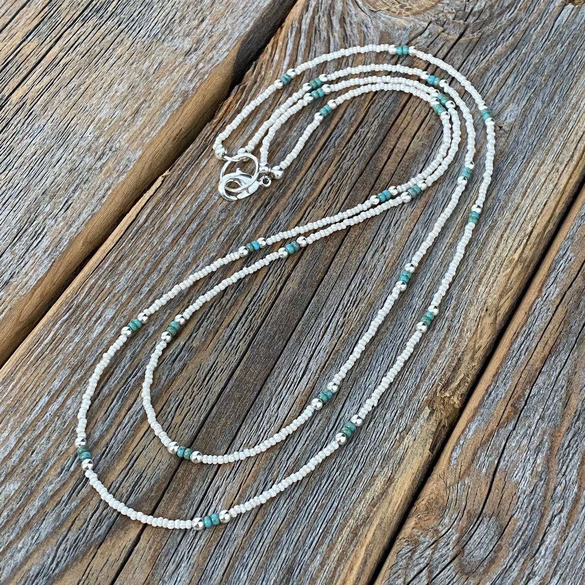 Sterling Silver Beaded Layering Necklace – Double Strand Boho Western Jewelry