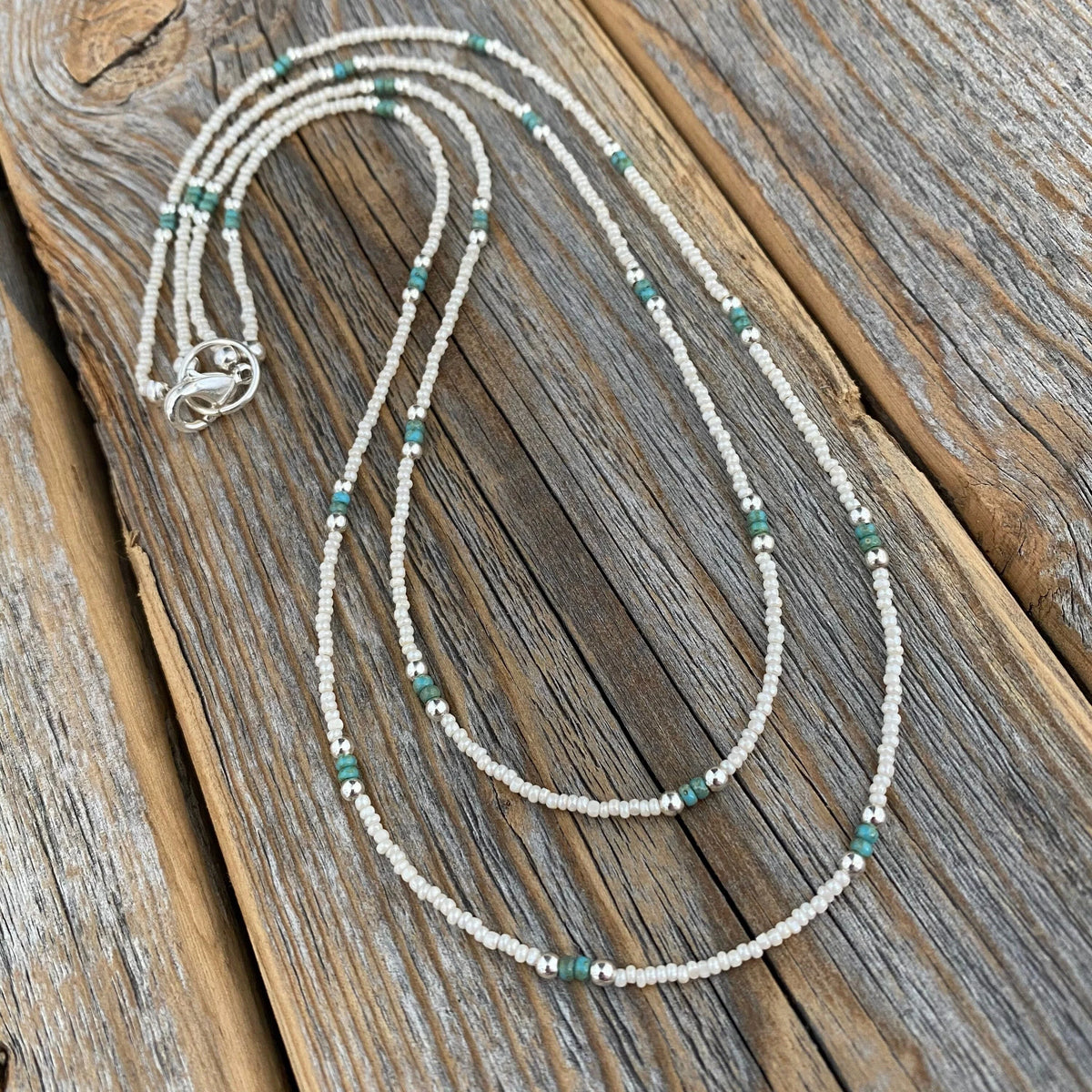 Sterling Silver Beaded Layering Necklace – Double Strand Boho Western Jewelry