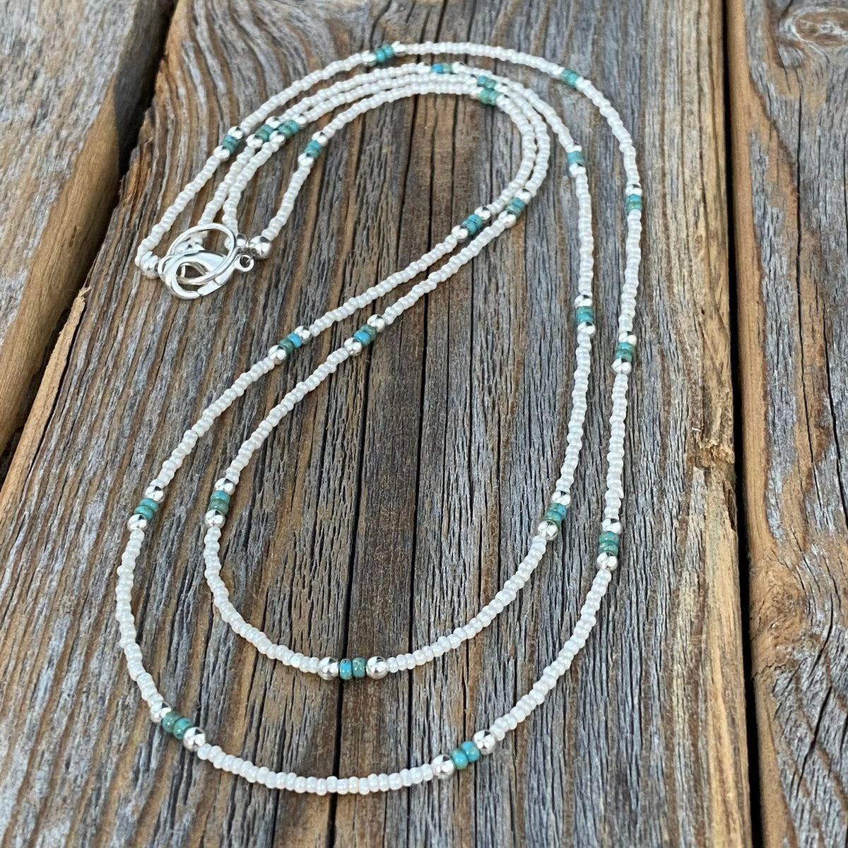 Sterling Silver Beaded Layering Necklace – Double Strand Boho Western Jewelry