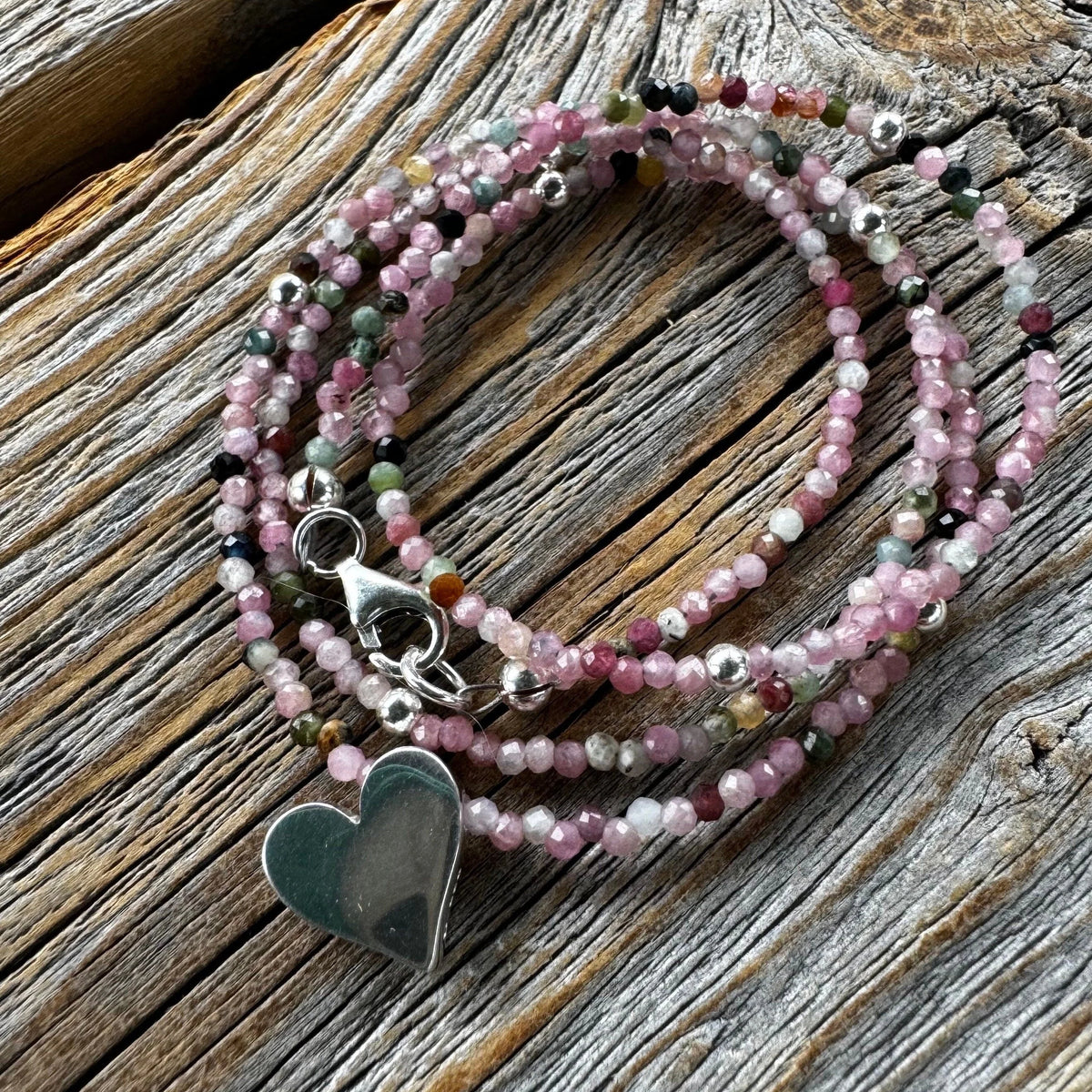 Sterling Silver Heart Necklace, Ruby Tourmaline Gemstone Jewelry