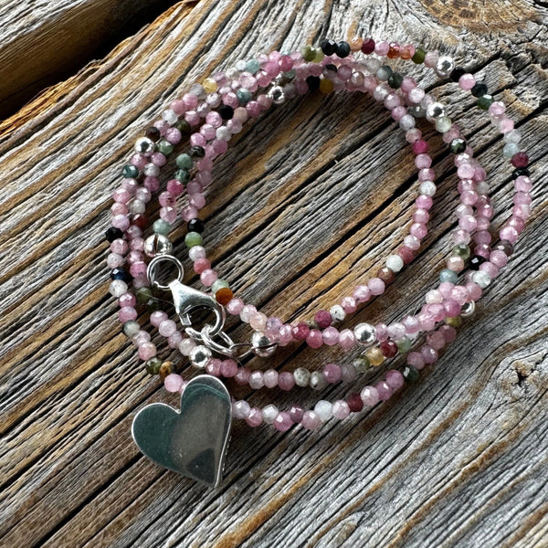 Sterling Silver Heart Necklace, Ruby Tourmaline Gemstone Jewelry