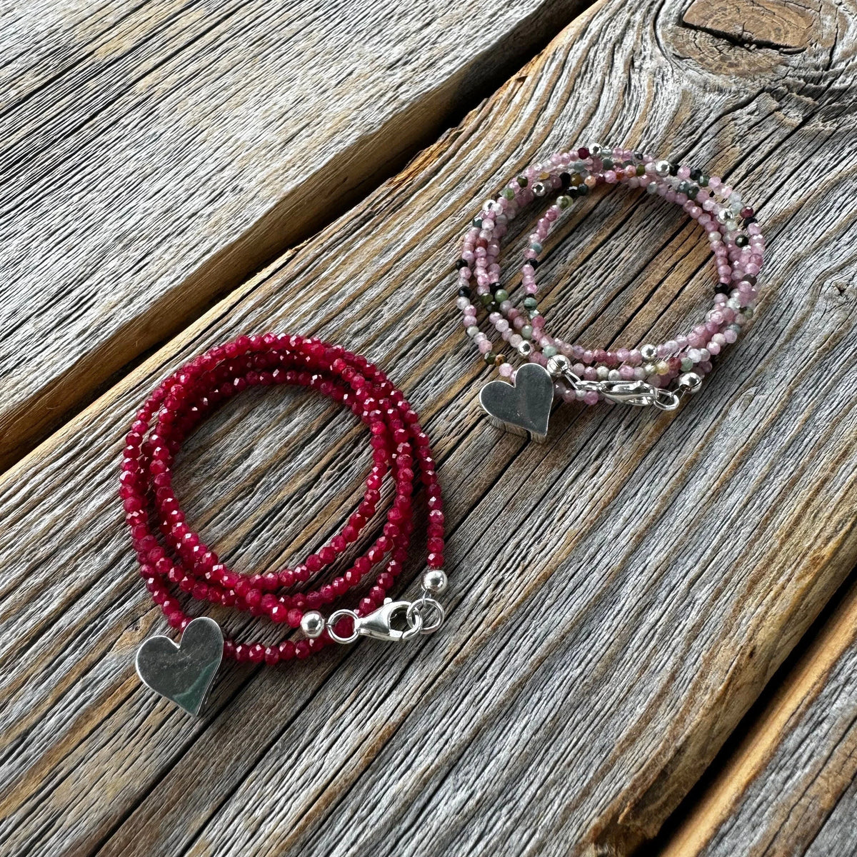 Sterling Silver Heart Necklace, Ruby Tourmaline Gemstone Jewelry