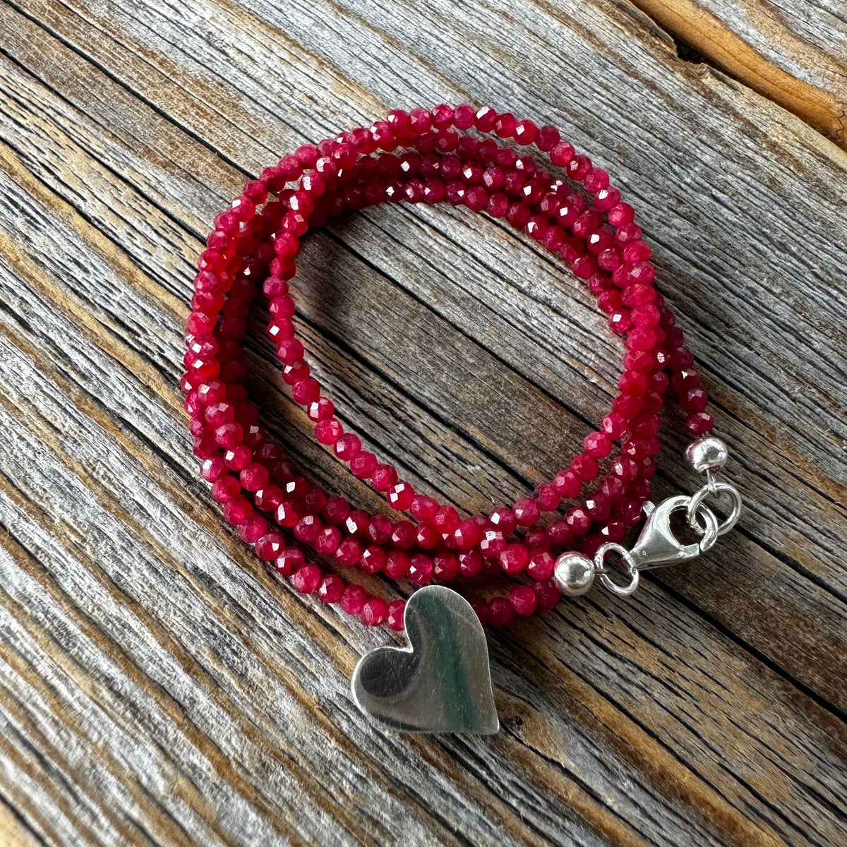 Sterling Silver Heart Necklace, Ruby Tourmaline Gemstone Jewelry