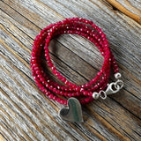 Sterling Silver Heart Necklace, Ruby Tourmaline Gemstone Jewelry