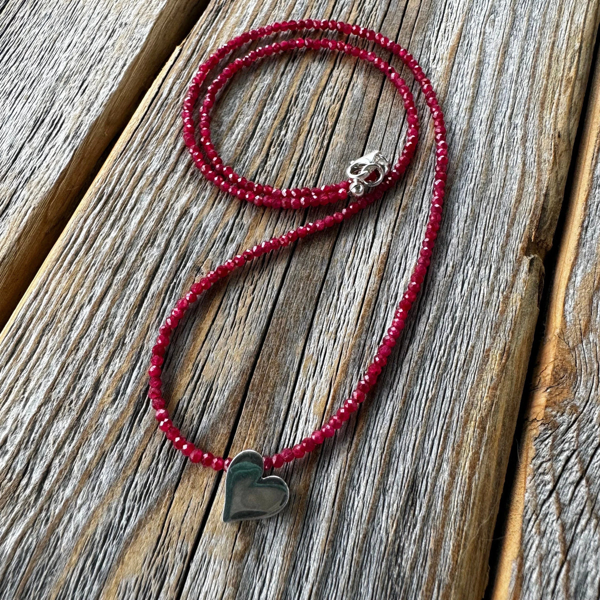 Sterling Silver Heart Necklace, Ruby Tourmaline Gemstone Jewelry