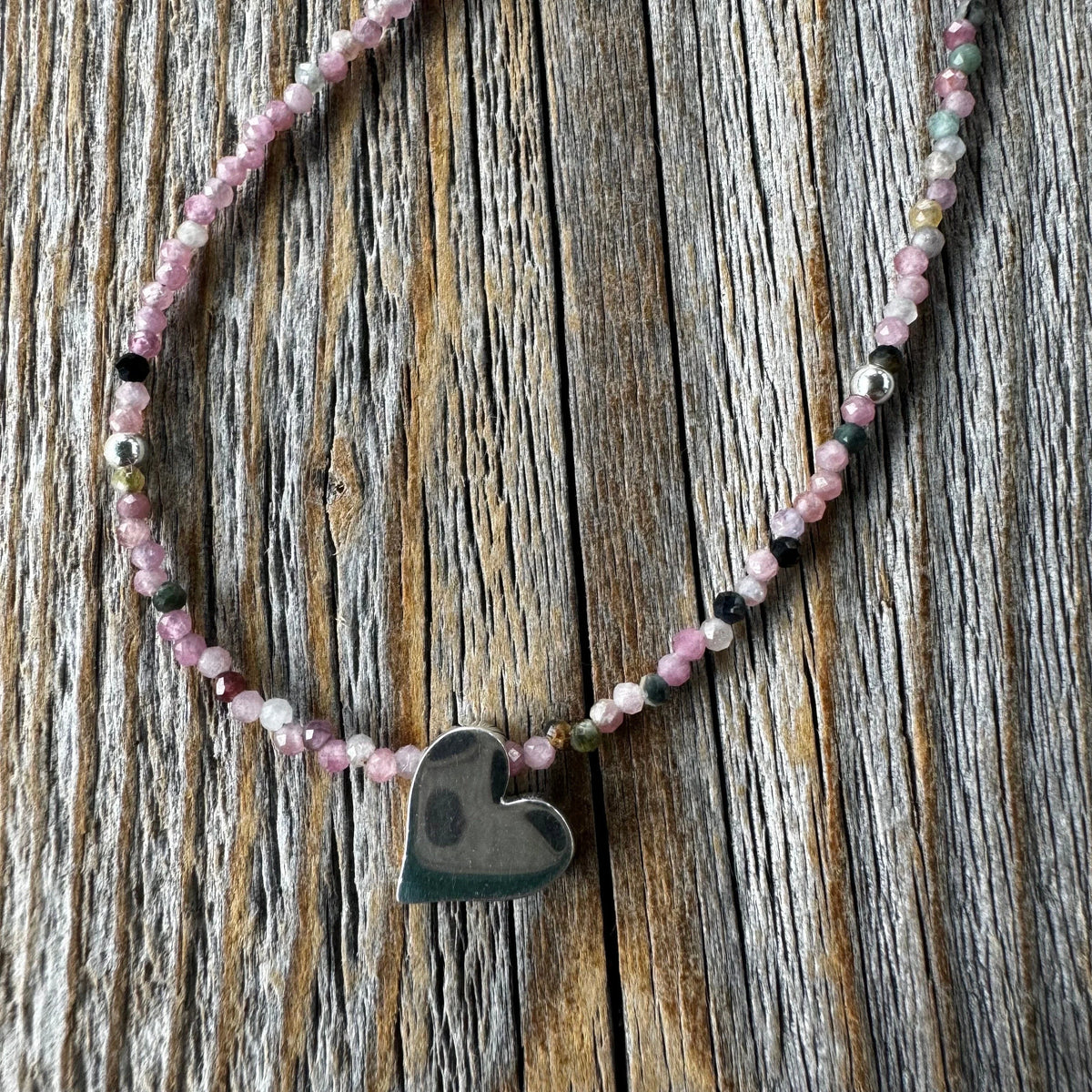 Sterling Silver Heart Necklace, Ruby Tourmaline Gemstone Jewelry