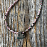 Sterling Silver Heart Necklace, Ruby Tourmaline Gemstone Jewelry