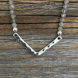 Sterling Silver Labradorite Chevron Necklace – Minimalist Beaded Jewelry