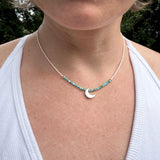 Sterling Silver Turquoise Moon Necklace, Boho Beaded Celestial Jewelry