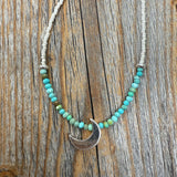 Sterling Silver Turquoise Moon Necklace, Boho Beaded Celestial Jewelry