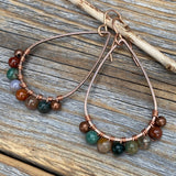 Teardrop Jasper Earrings – Colorful Copper Boho Stone Jewelry, Wire-Wrapped Rainbow Dangles, Unique Rustic Bohemian Handmade Gift for Her