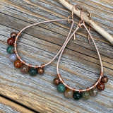 Teardrop Jasper Earrings – Colorful Copper Boho Stone Jewelry, Wire-Wrapped Rainbow Dangles, Unique Rustic Bohemian Handmade Gift for Her