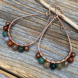 Teardrop Jasper Earrings – Colorful Copper Boho Stone Jewelry, Wire-Wrapped Rainbow Dangles, Unique Rustic Bohemian Handmade Gift for Her