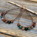 Teardrop Jasper Earrings – Colorful Copper Boho Stone Jewelry, Wire-Wrapped Rainbow Dangles, Unique Rustic Bohemian Handmade Gift for Her